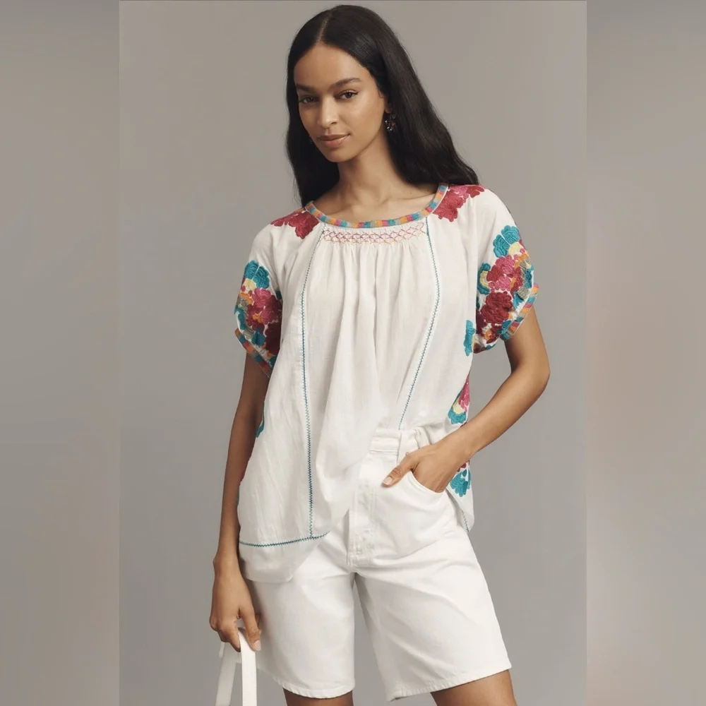 Function & Fringe Edit | Embroidered Floral White Top - Picture 1 of 5